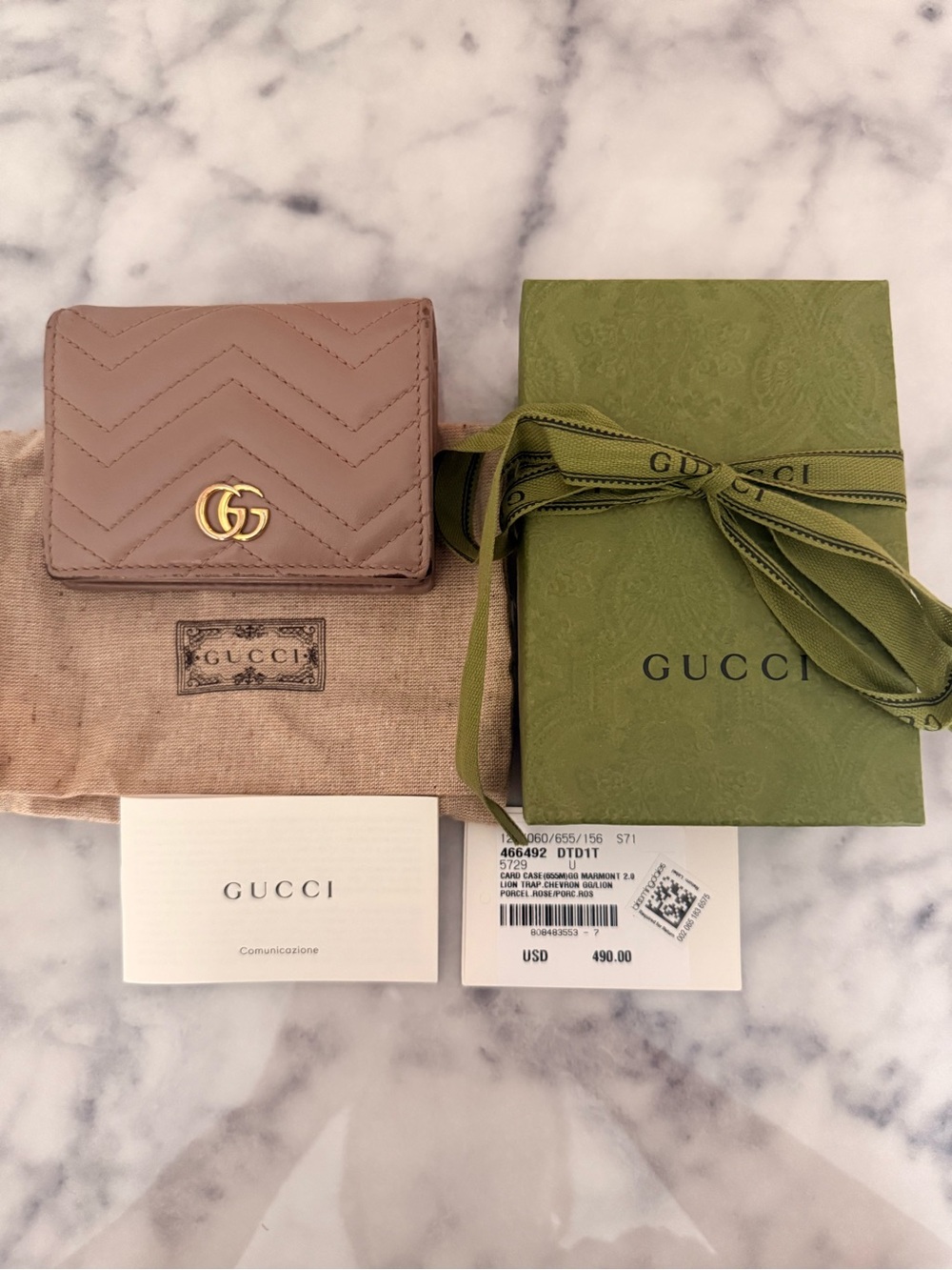 Gucci Matelassé Chevron Small Wallet in Mauve with Gold GG